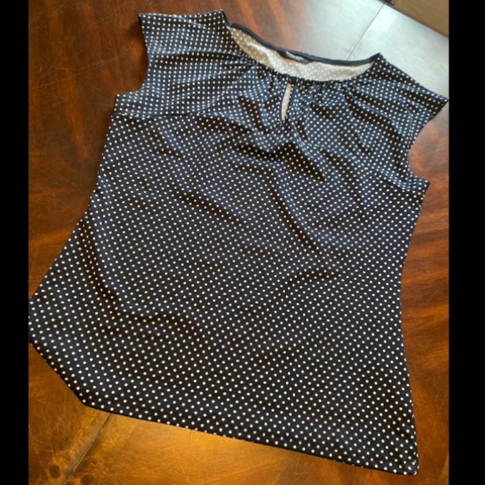 Polka Dot Cap Sleeve Blouse - Navy/White